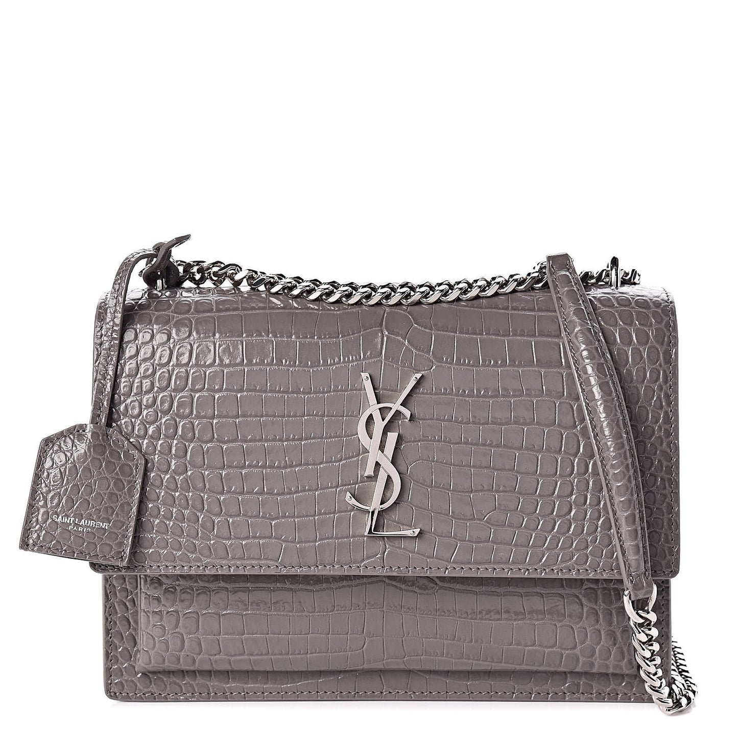 Calfskin Crocodile Embossed Medium Monogram Sunset Fog