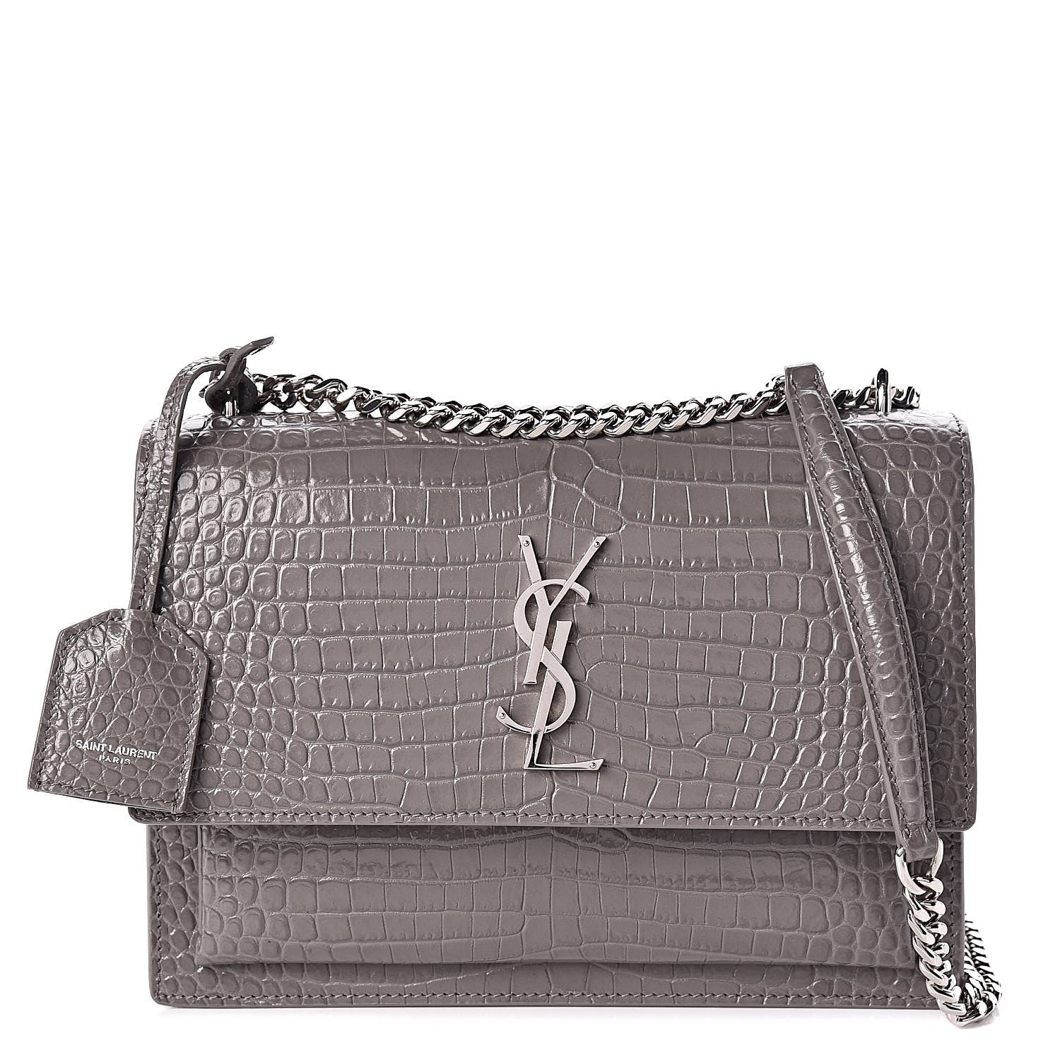 Saint Laurent Calfskin Crocodile Embossed Medium Monogram Sunset Fog 1 of 11
