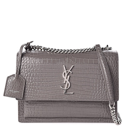 Saint Laurent Calfskin Crocodile Embossed Medium Monogram Sunset Fog 1 of 11