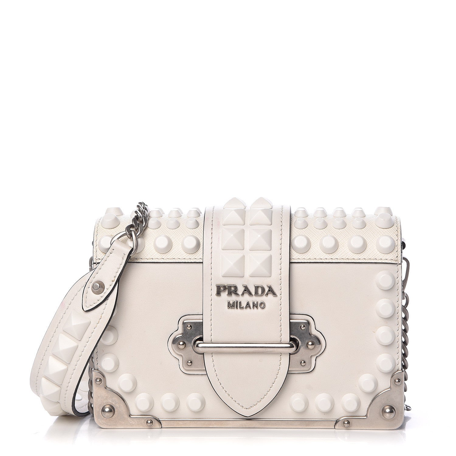 Prada City Calfskin Saffiano Studded Cahier Bag White 1 of 12