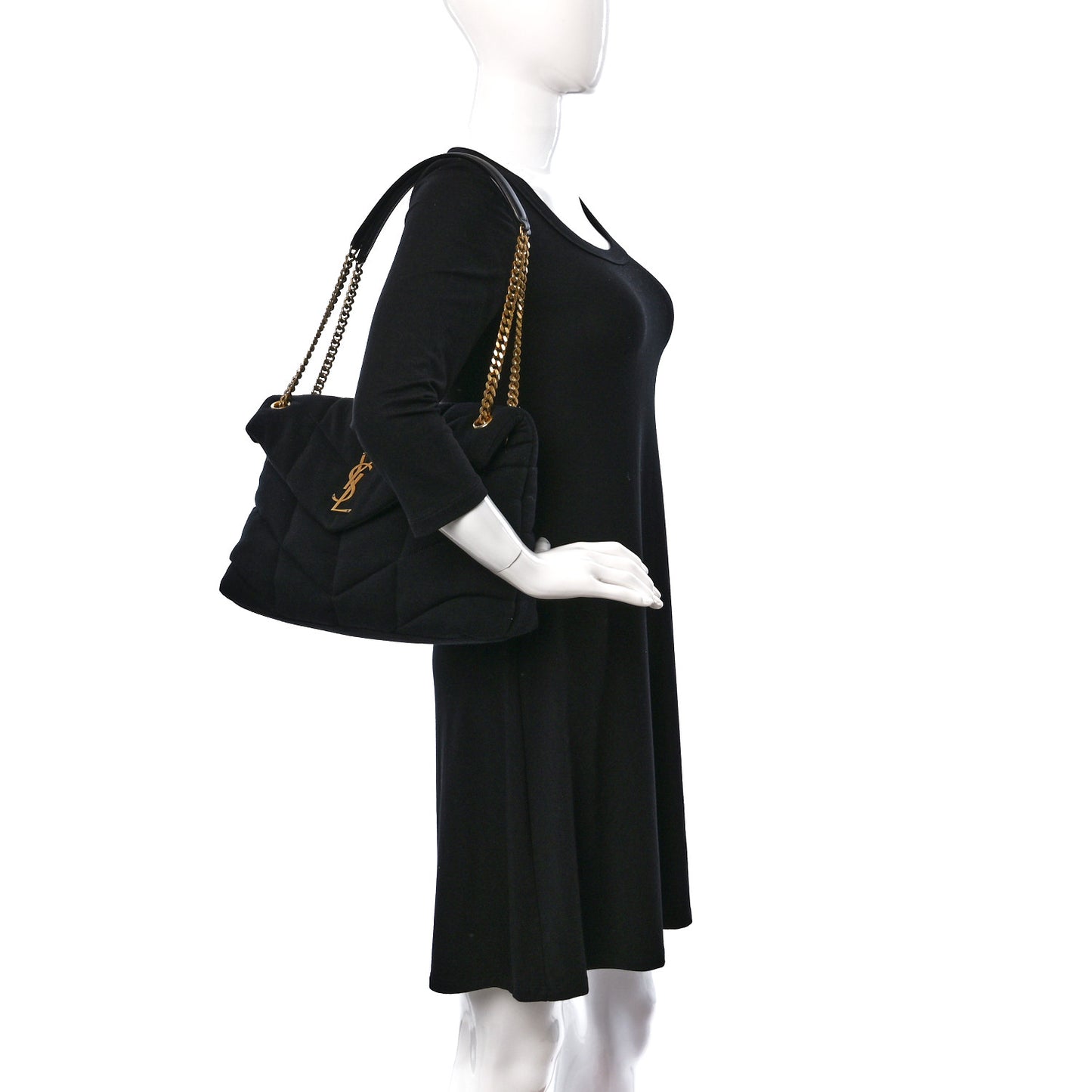 Wool Jersey Quilted Medium Loulou Puffer Monogram Chain Satchel Black
