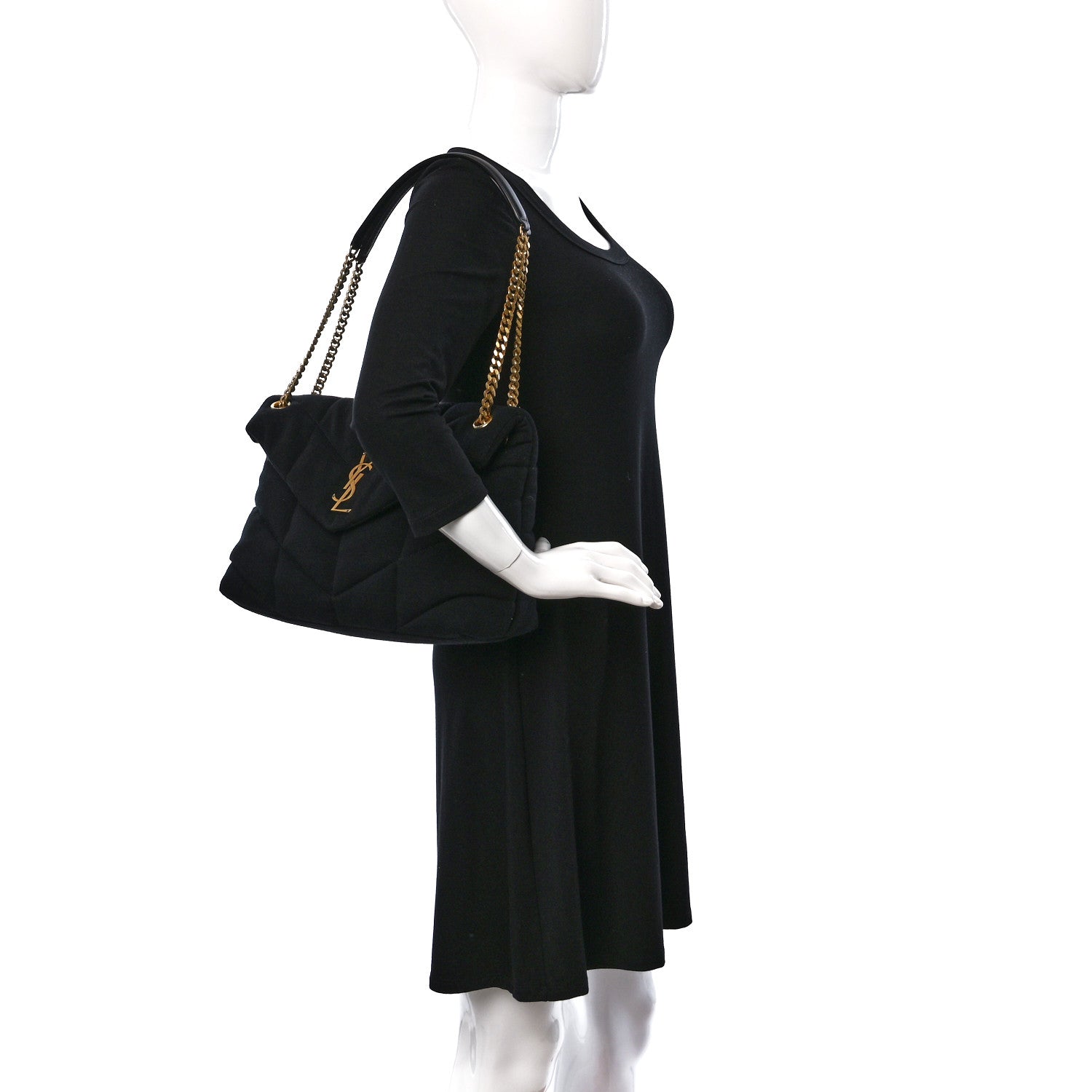 Saint Laurent Wool Jersey Quilted Medium Loulou Puffer Monogram Chain Satchel Black 2 of 9