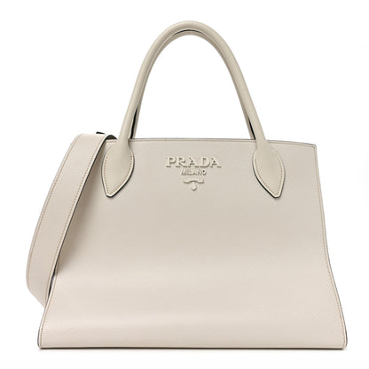Prada Saffiano Cuir Calfskin Medium Monochrome Top Handle Tote White 1 of 9