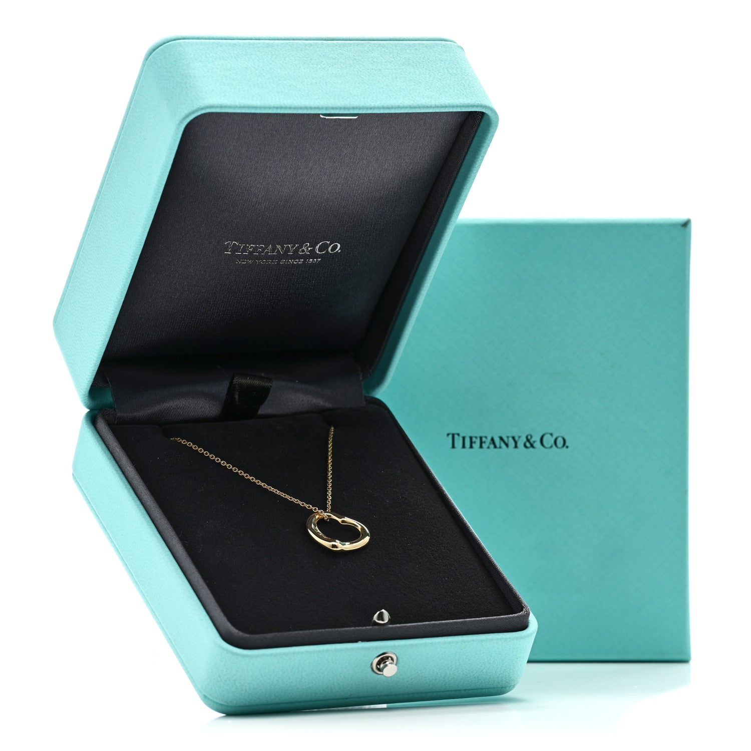 Tiffany 18K Yellow Gold Emerald 16mm Elsa Peretti Open Heart Pendant Necklace 5 of 5