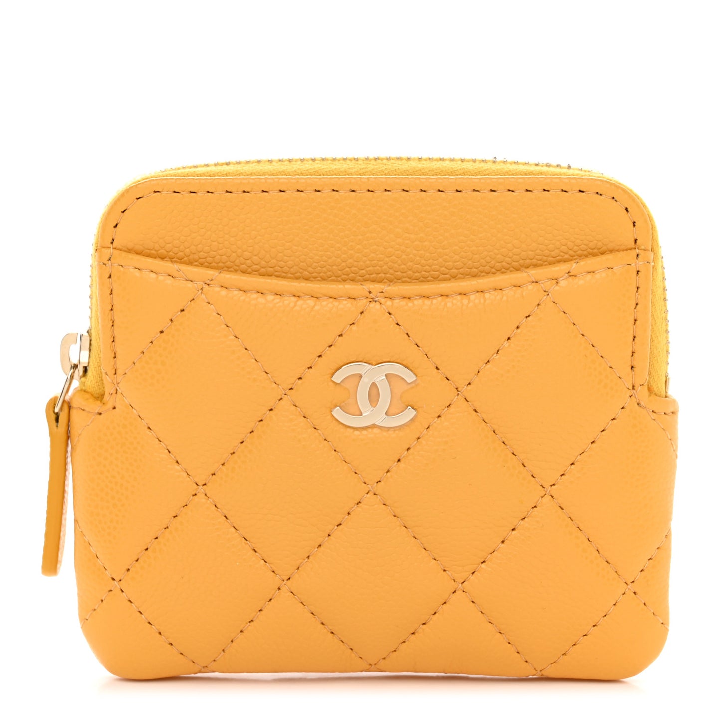 Caviar Quilted Zip Card Holder Wallet Yellow