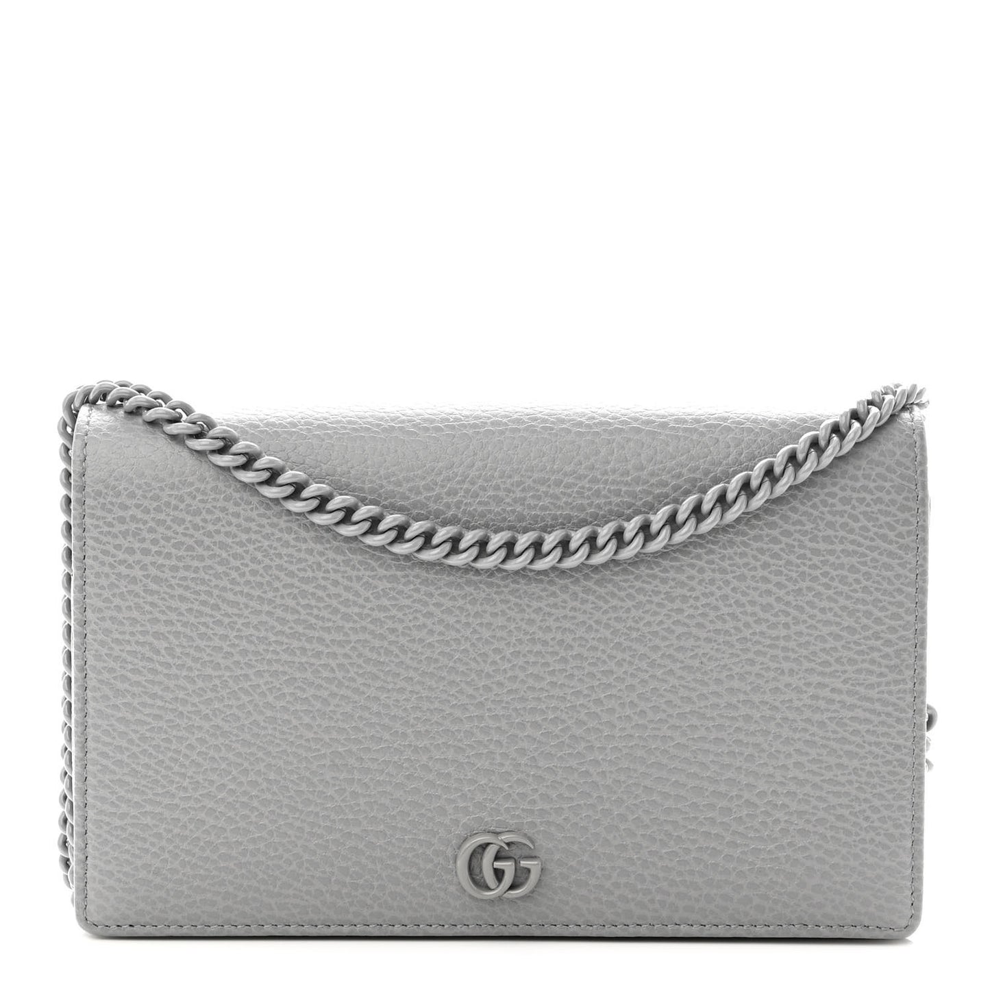 Dollar Calfskin Enamel Monochrome Mini GG Marmont Chain Wallet Deep Grey