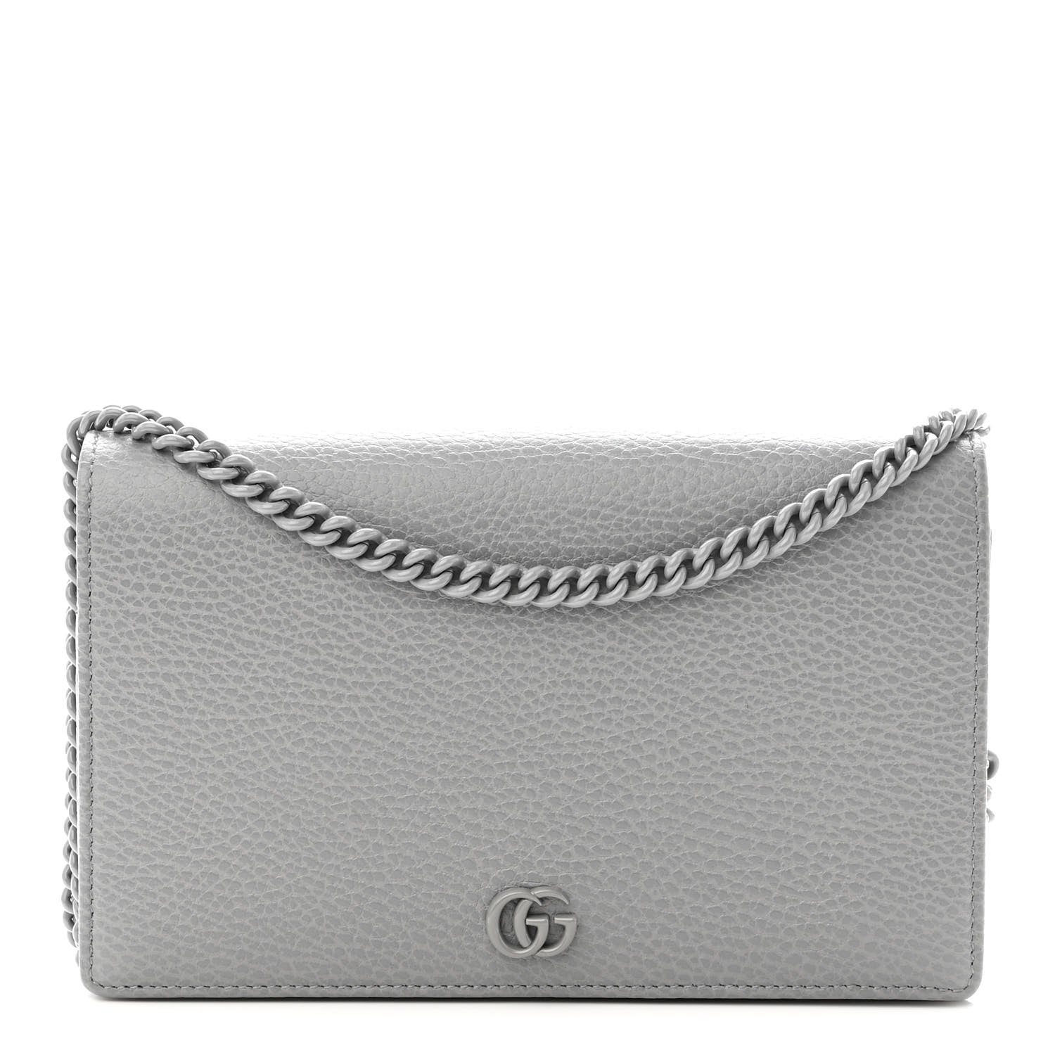 Gucci Dollar Calfskin Enamel Monochrome Mini GG Marmont Chain Wallet Deep Grey 1 of 9