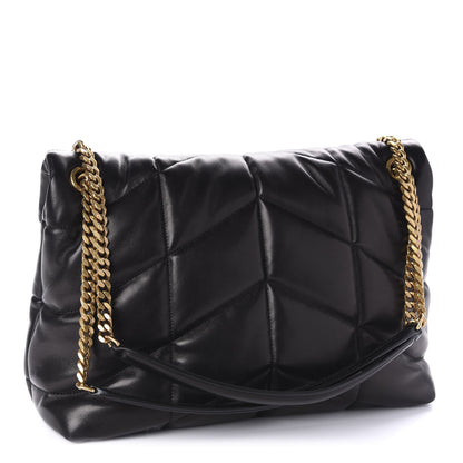 Saint Laurent Lambskin Quilted Medium Loulou Puffer Monogram Chain Satchel Black 3 of 11