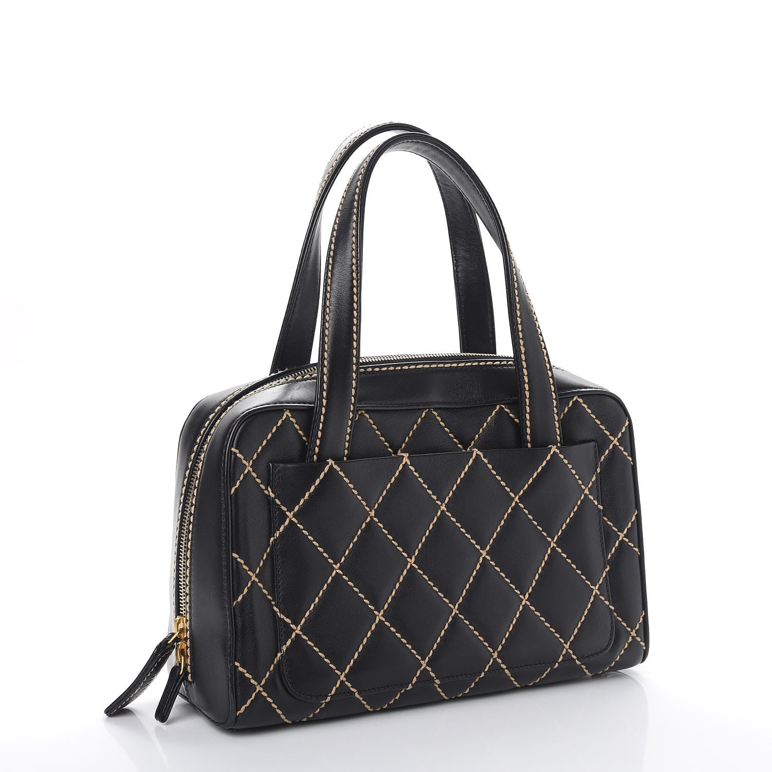 Chanel Calfskin Wild Stitch Top Handle Bag Black 3 of 9