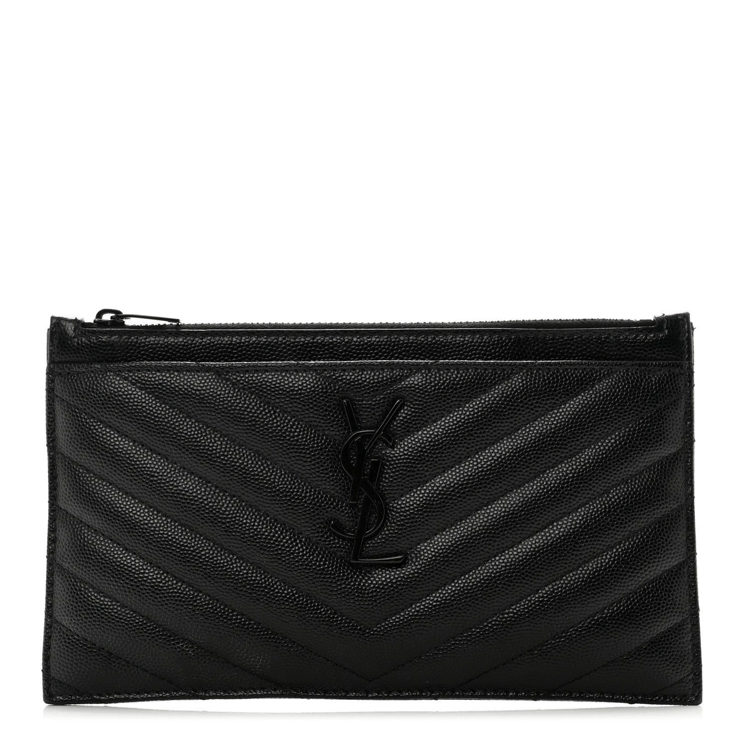 Saint Laurent Grain De Poudre Chevron Monogram Bill Pouch Black 1 of 8