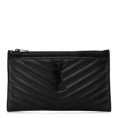 Saint Laurent Grain De Poudre Chevron Monogram Bill Pouch Black 1 of 8