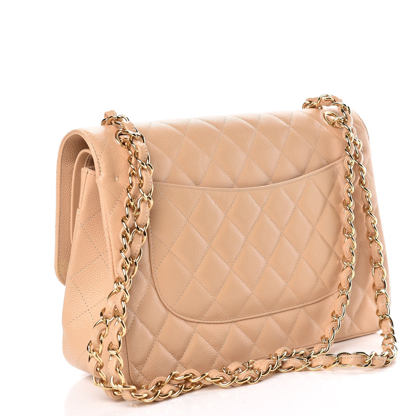 Caviar Quilted Jumbo Double Flap Beige Clair