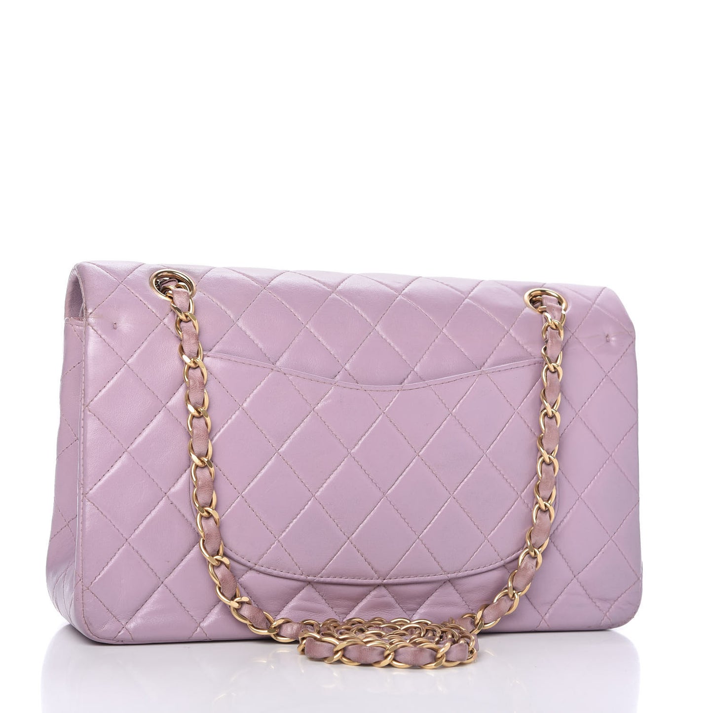 Lambskin Quilted Medium Double Flap Light Purple