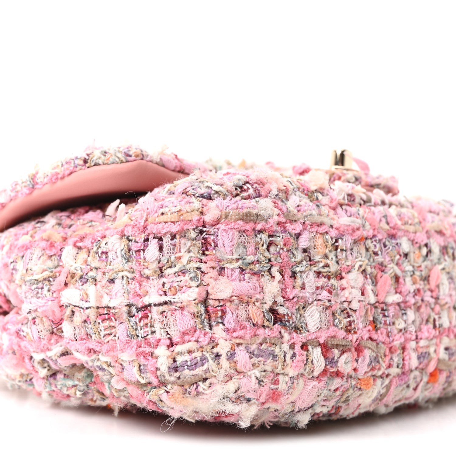 Chanel Tweed Mini Pearl Handle Flap Pink Beige Orange Ecru 1850436