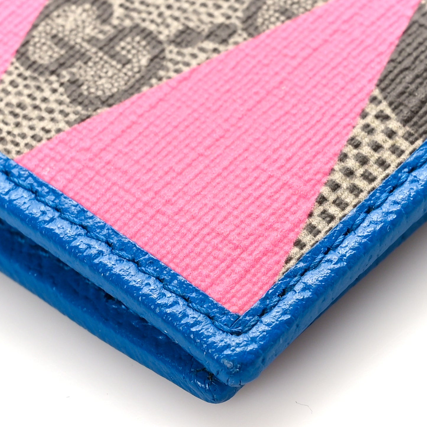 GG Supreme Monogram Textured Dollar Calfskin Rhombus Print Card Case Beige Ebony Pink