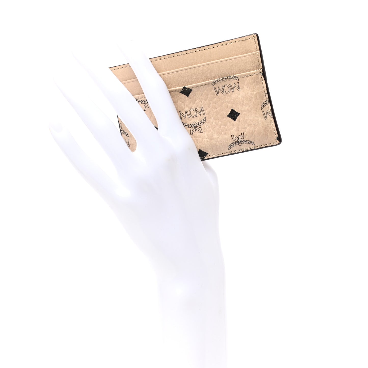 Calfskin Visetos Mini Card Case Beige