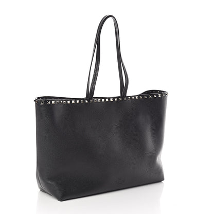 Valentino Garavani Grained Calfskin Rockstud Shoulder Tote Black 3 of 11