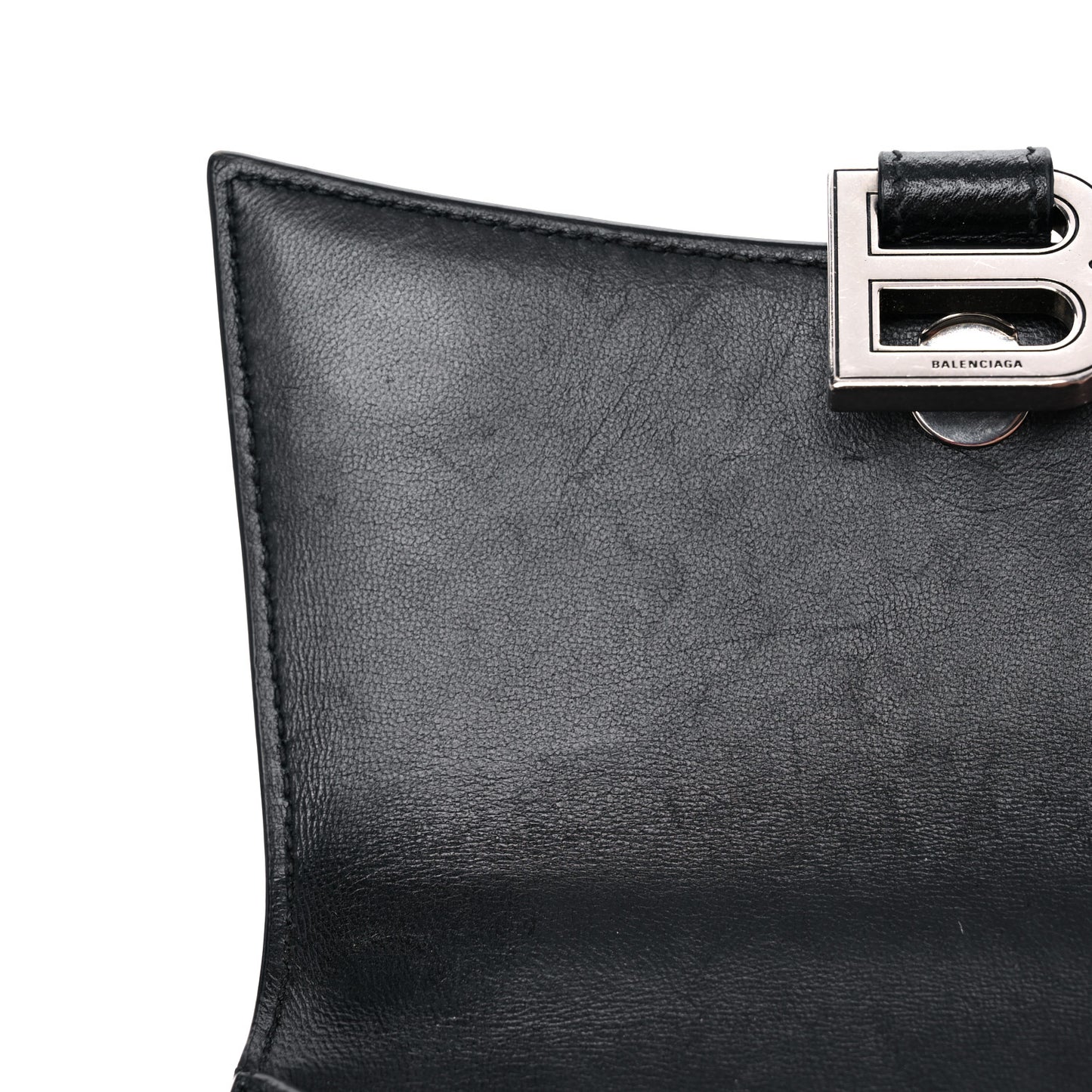 Grained Calfskin Hourglass Top Handle Bag XS Black