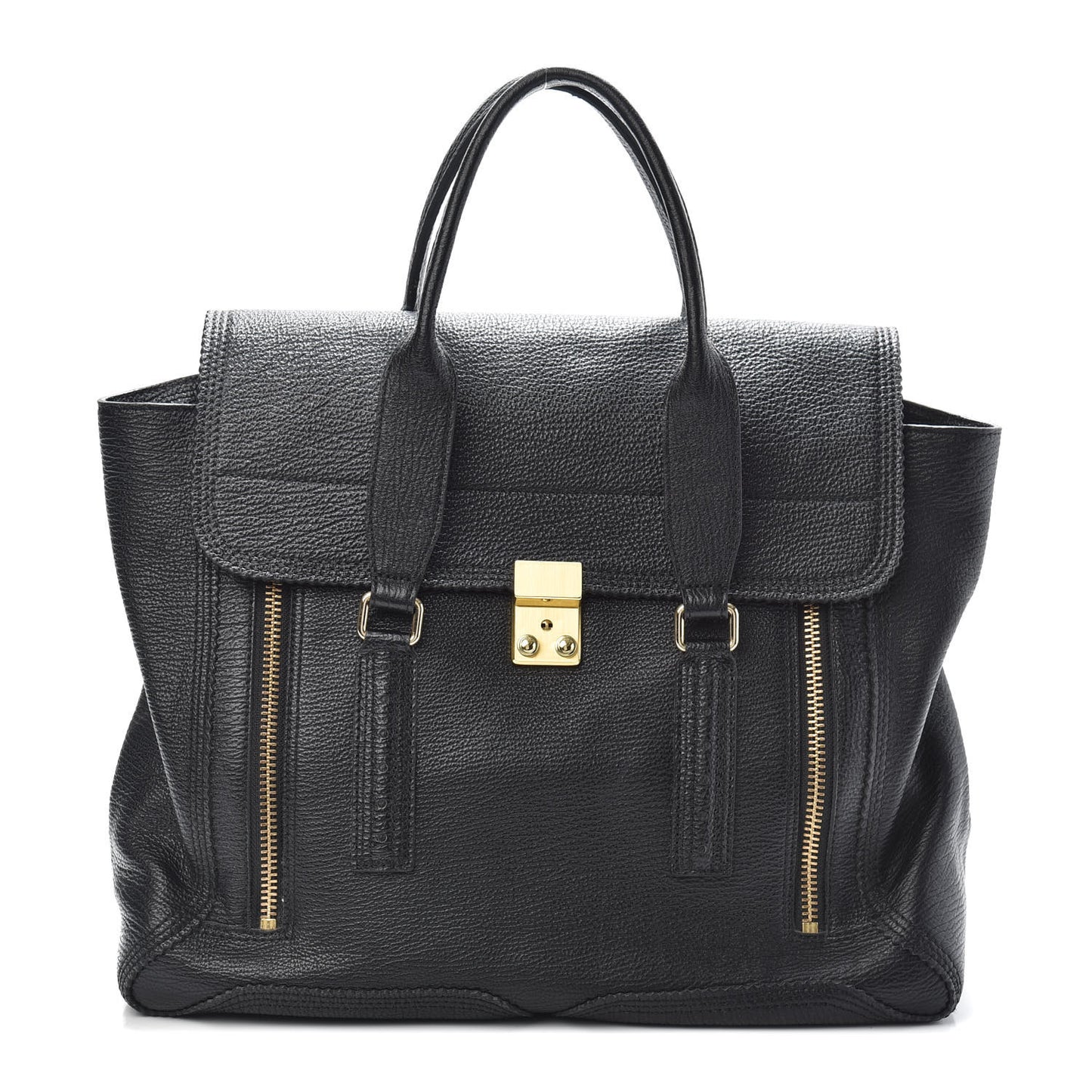 3.1 Textured Calfskin Large Pashli Satchel Black