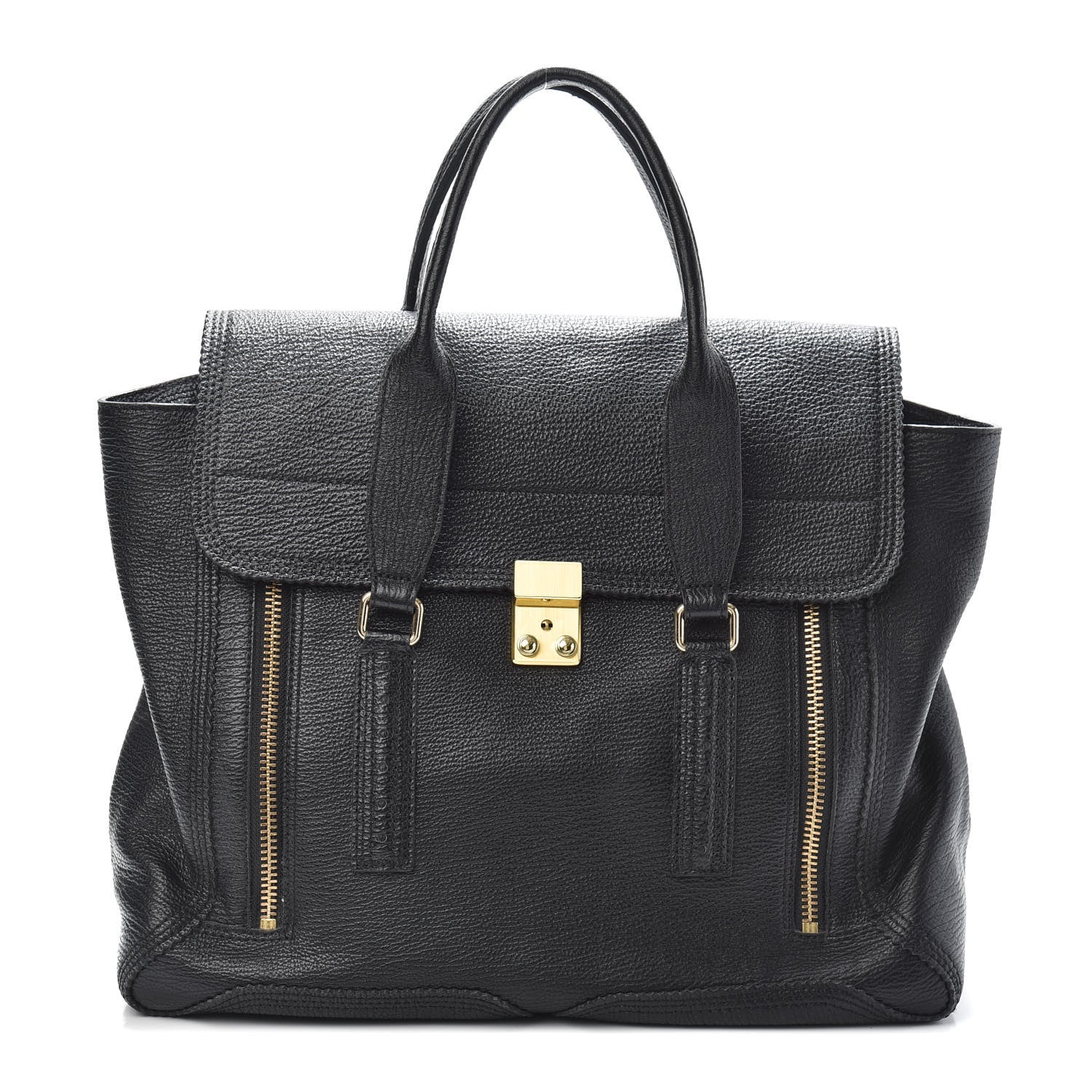 3.1 Phillip Lim 3.1 Textured Calfskin Large Pashli Satchel Black 1 of 11