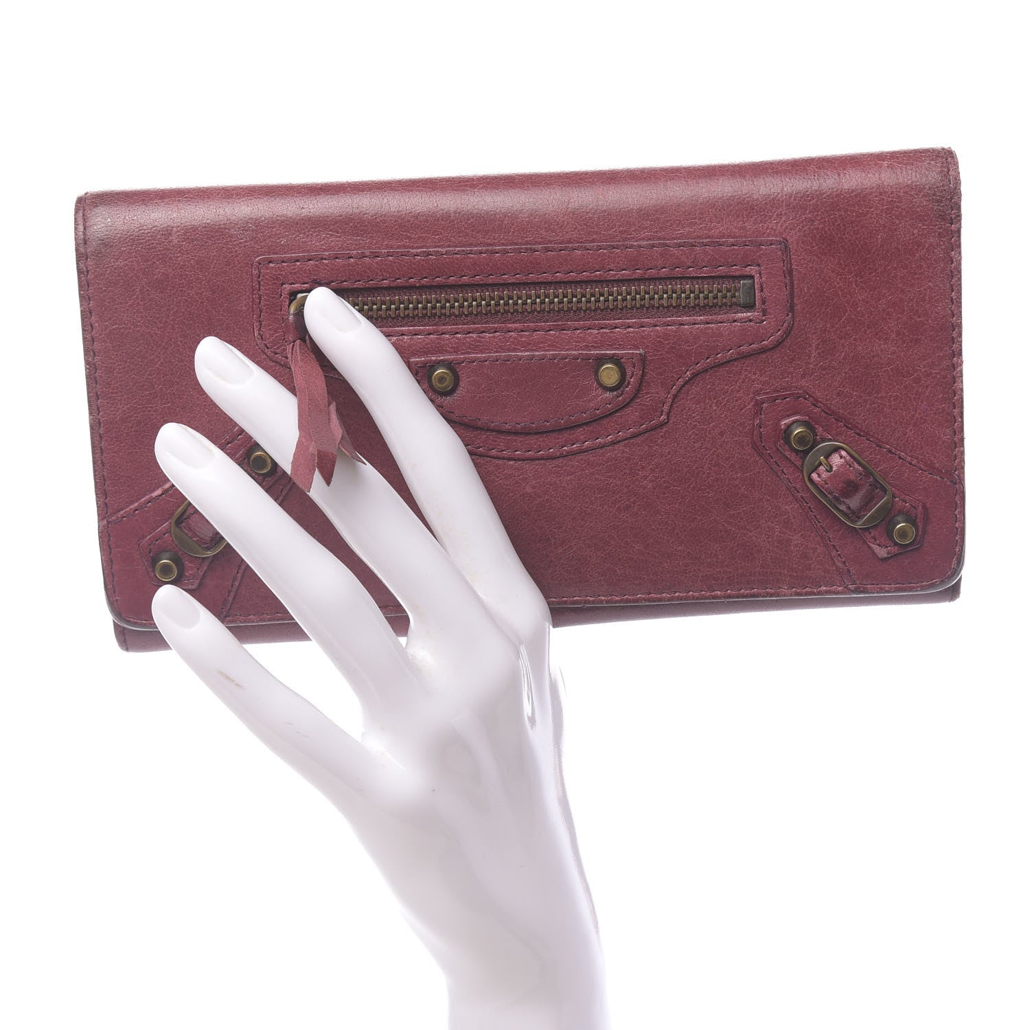 Balenciaga Agneau Classic Hardware Money Wallet Cassis 2 of 12