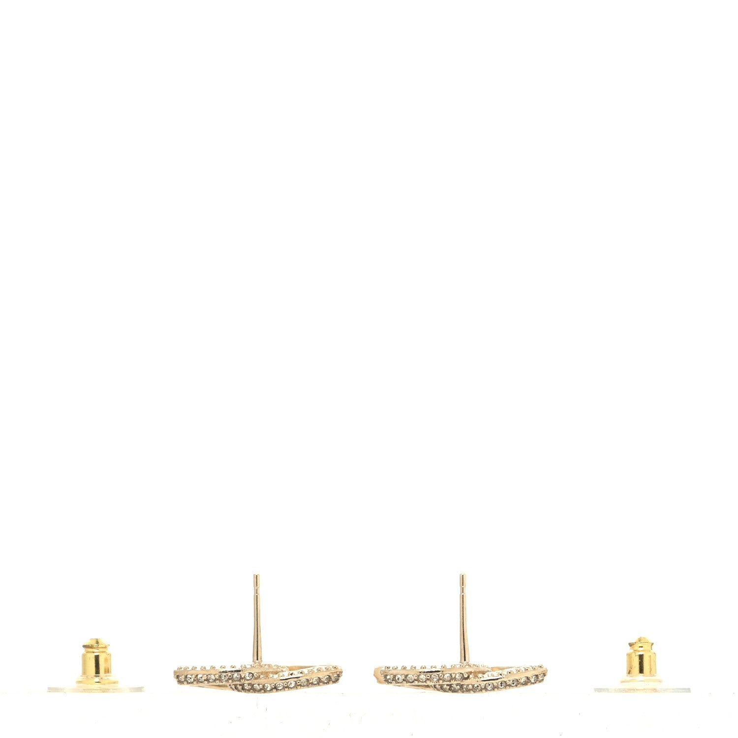 Chanel Crystal Timeless CC Earrings Light Gold 3 of 4