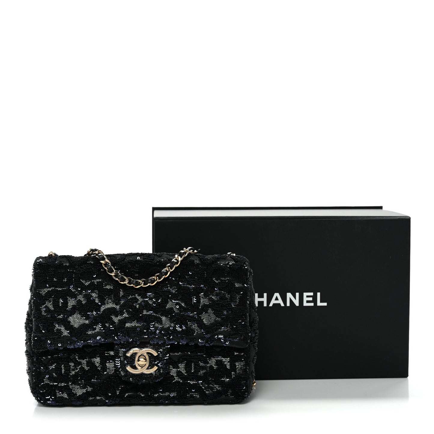 Sequin Quilted Small Single Flap Black