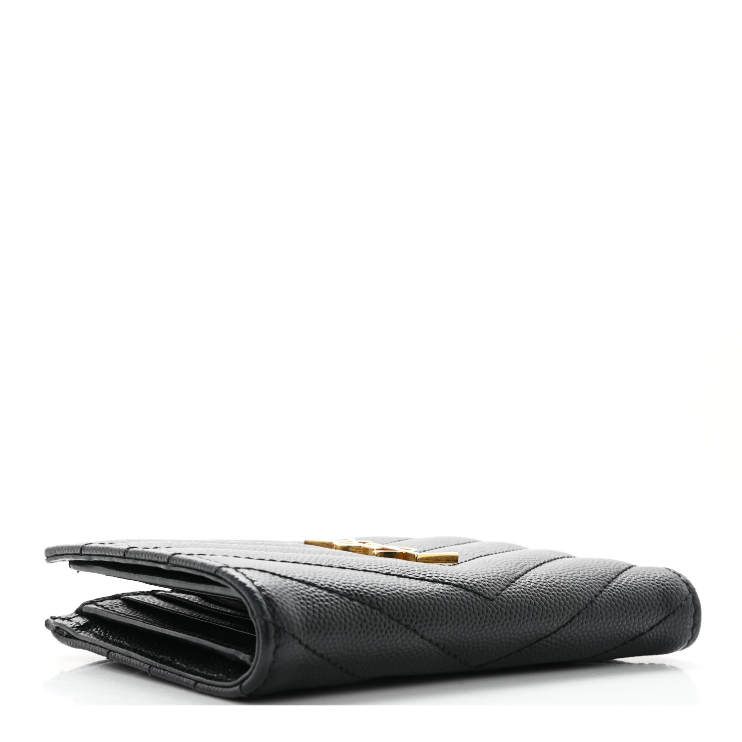 Saint Laurent Grain De Poudre Matelasse Chevron Monogram Zipped Two-Part Wallet Black 4 of 7