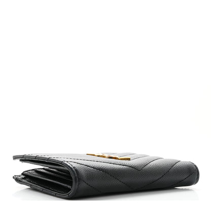 Saint Laurent Grain De Poudre Matelasse Chevron Monogram Zipped Two-Part Wallet Black 4 of 7