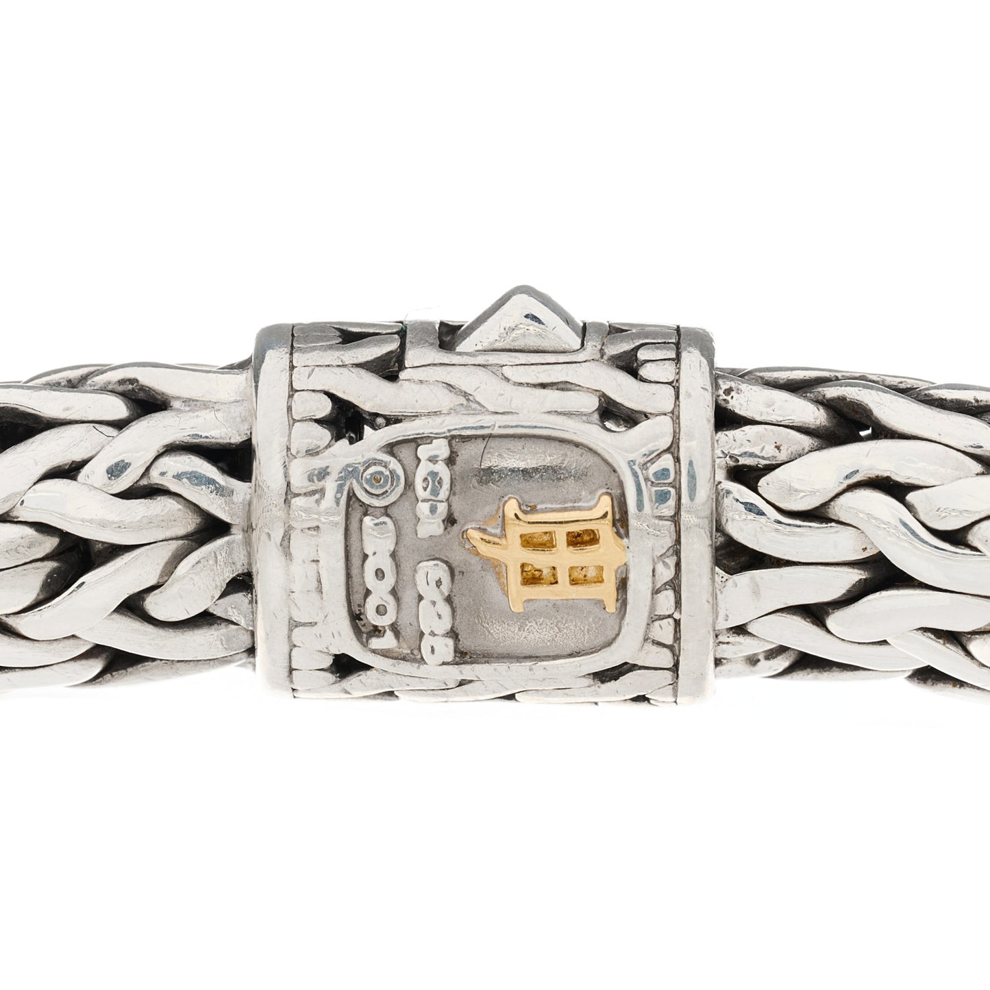 Sterling Silver 18K Yellow Gold Diamond 11mm Classic Chain Bracelet