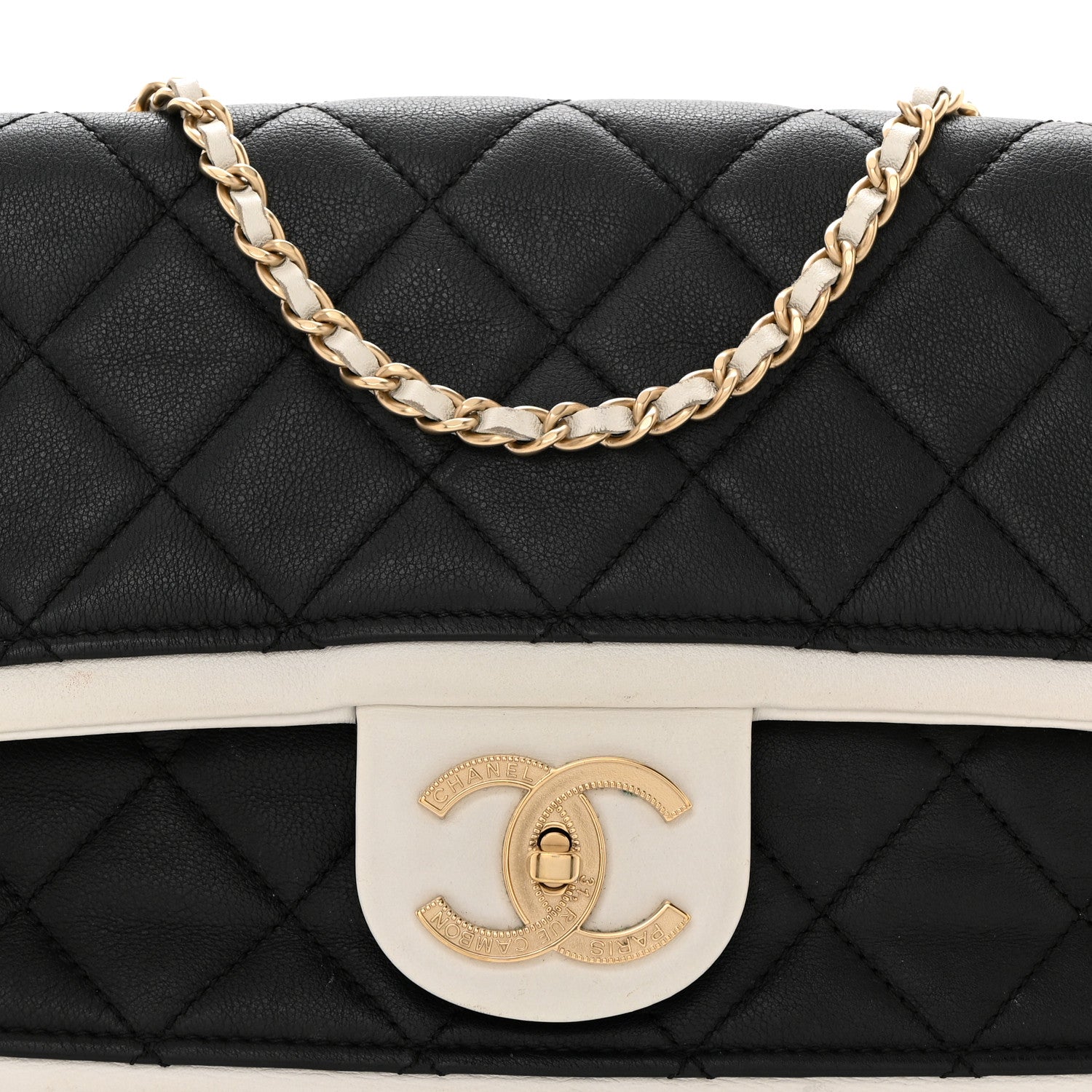 Chanel Calfskin Quilted Medium Graphic Flap Black White 8 of 10