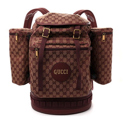 Gucci GG Monogram Script Logo Large Double Pocket Backpack Sahara Rubino Bordeaux 1 of 14