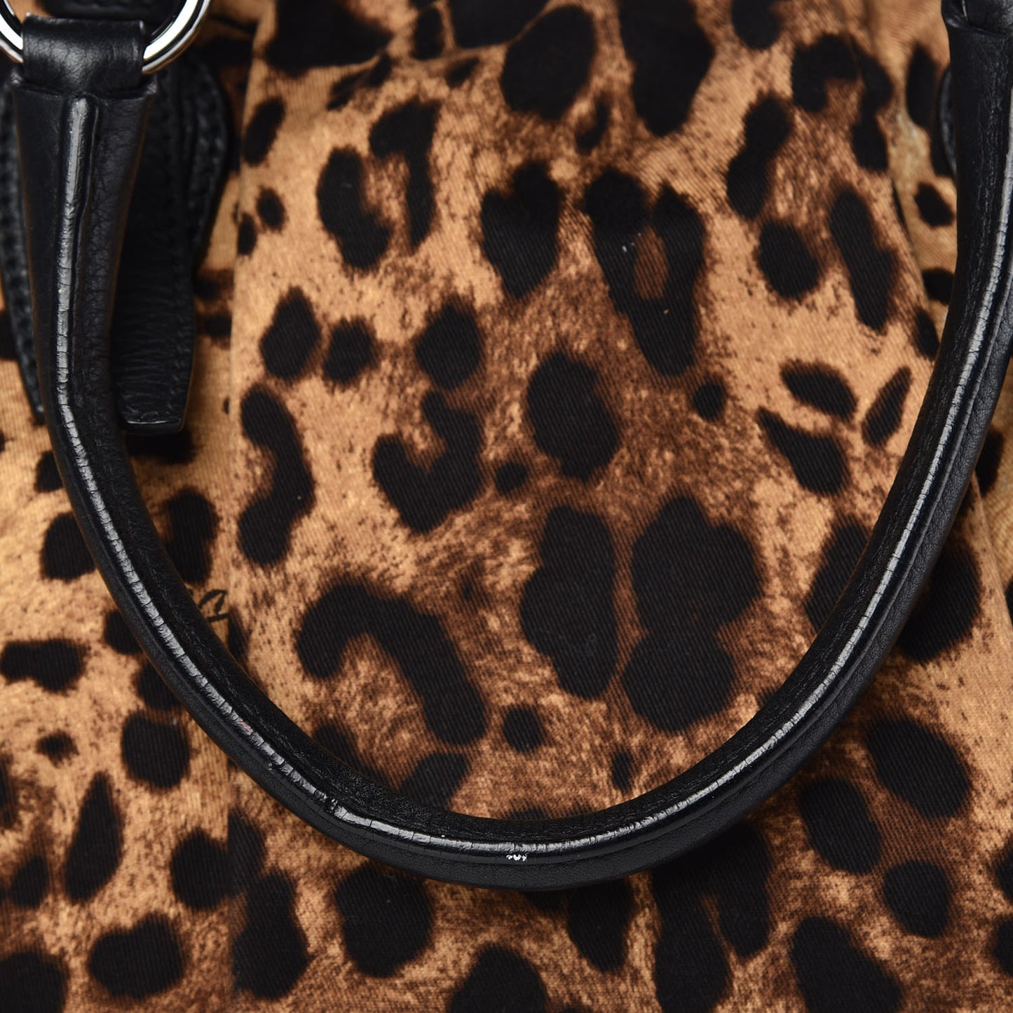 Leopard Print Canvas Calfskin Animalier Shoulder Bag Black