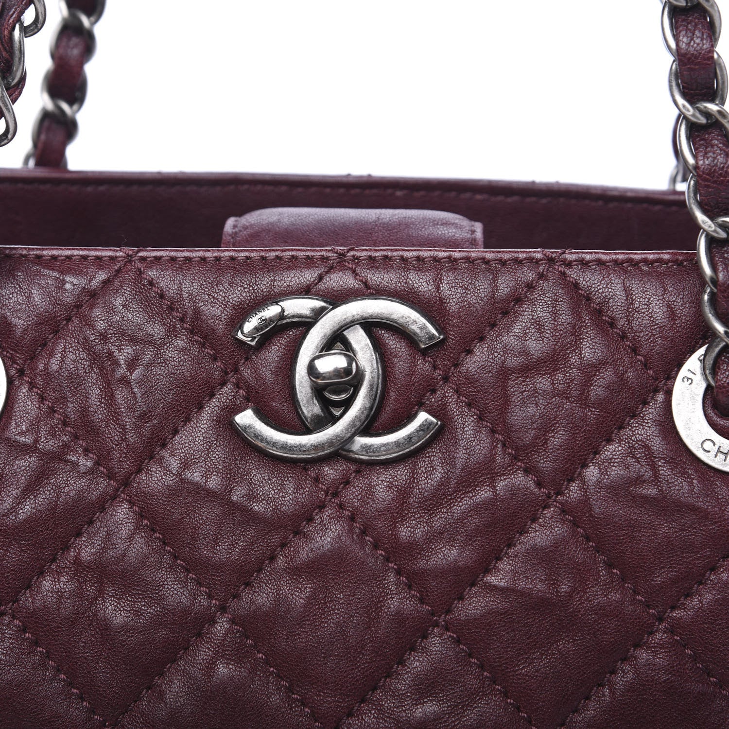 Chanel Crumpled Lambskin Quilted Large CC Shopping Tote Burgundy 13 of 13
