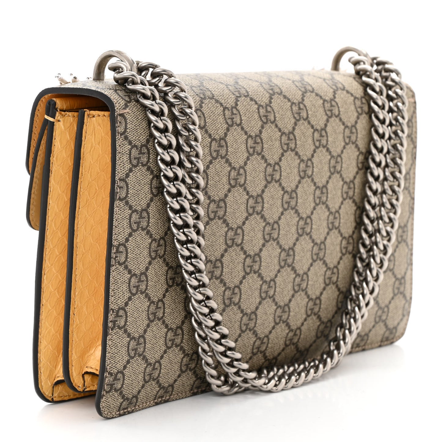 GG Supreme Monogram Snakeskin Flower Embroidered Medium Dionysus Shoulder Bag Beige Yellow