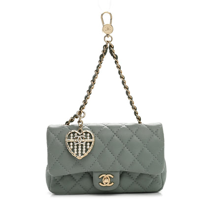 Chanel Lambskin Quilted Mini Flap Bag Charm With Hook Green 1 of 7