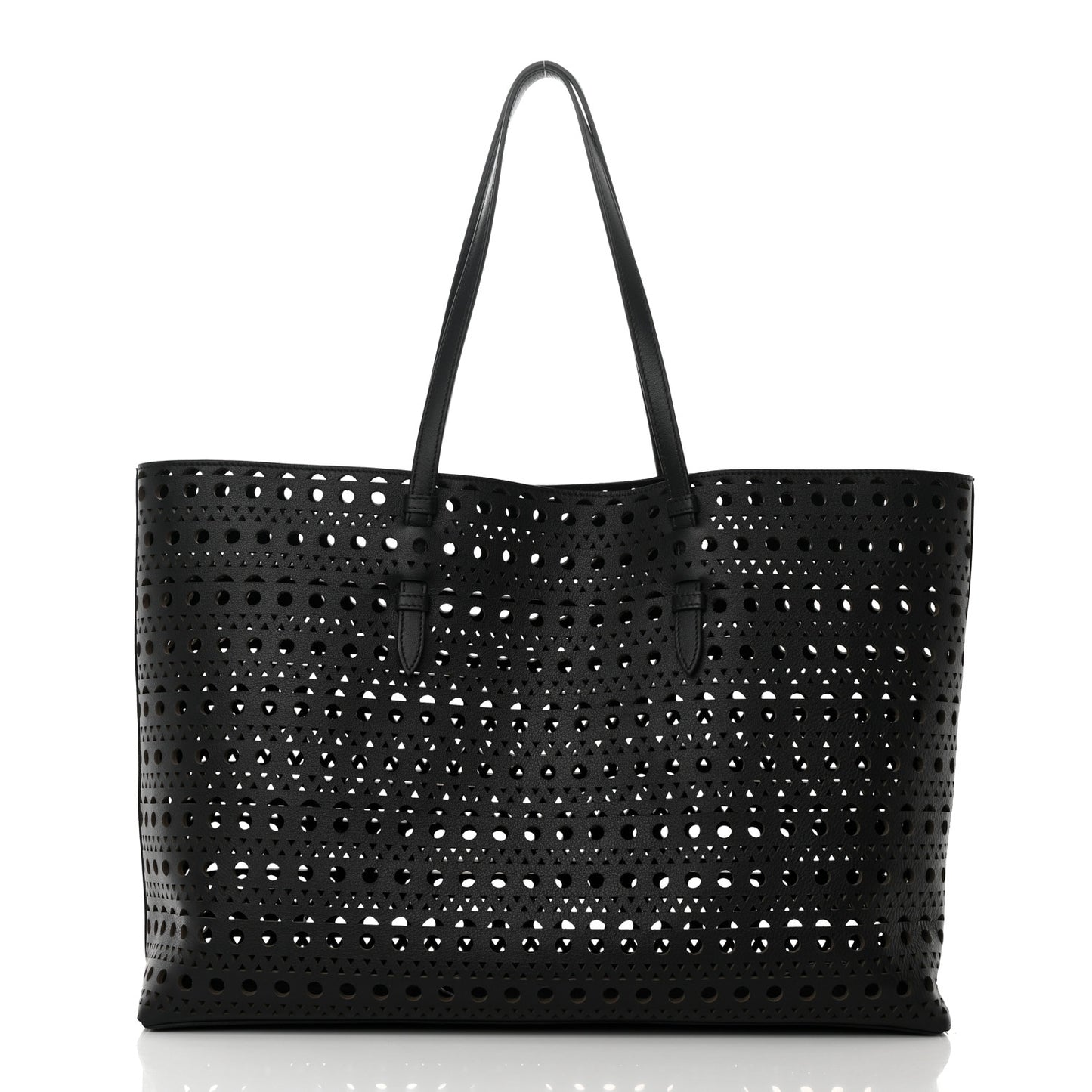 Lux Calfskin Optical Perforated Laser Cut Mina 44 Tote Black