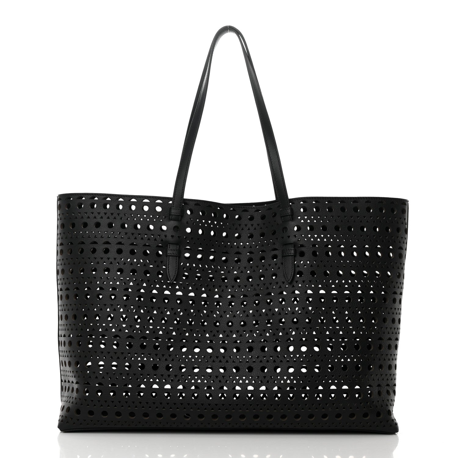 Alaia Lux Calfskin Optical Perforated Laser Cut Mina 44 Tote Black 3 of 11