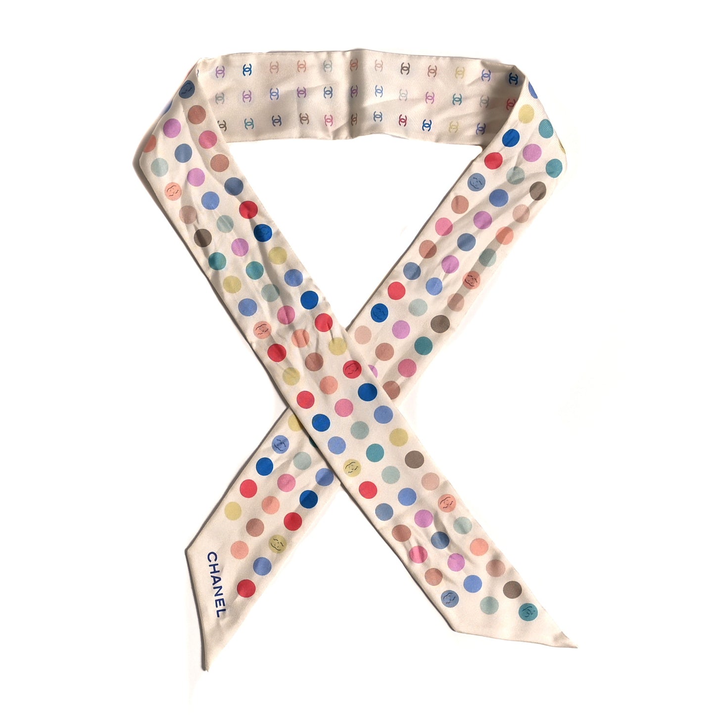 Silk Polka Dot CC Slim Bandeau Scarf Ivory Multicolor