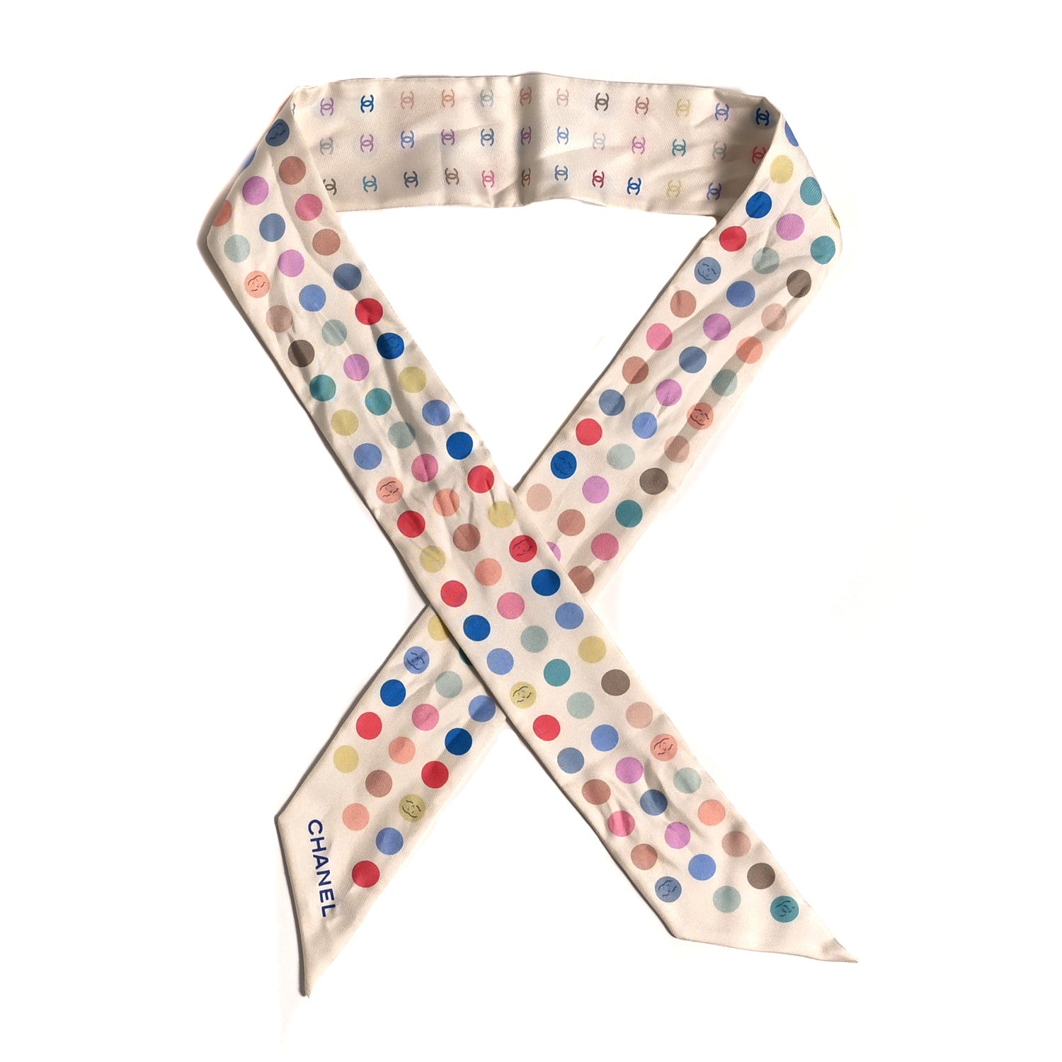 Chanel Silk Polka Dot CC Slim Bandeau Scarf Ivory Multicolor 1 of 3