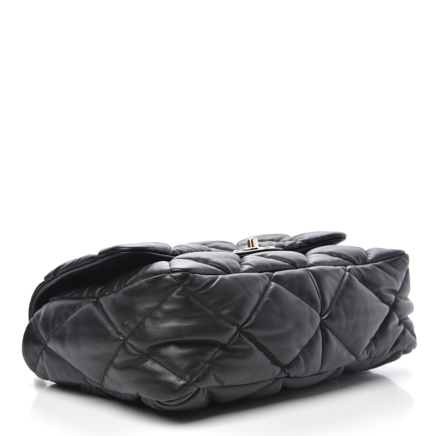 Calfskin Quilted Large Bubbly Flap Black