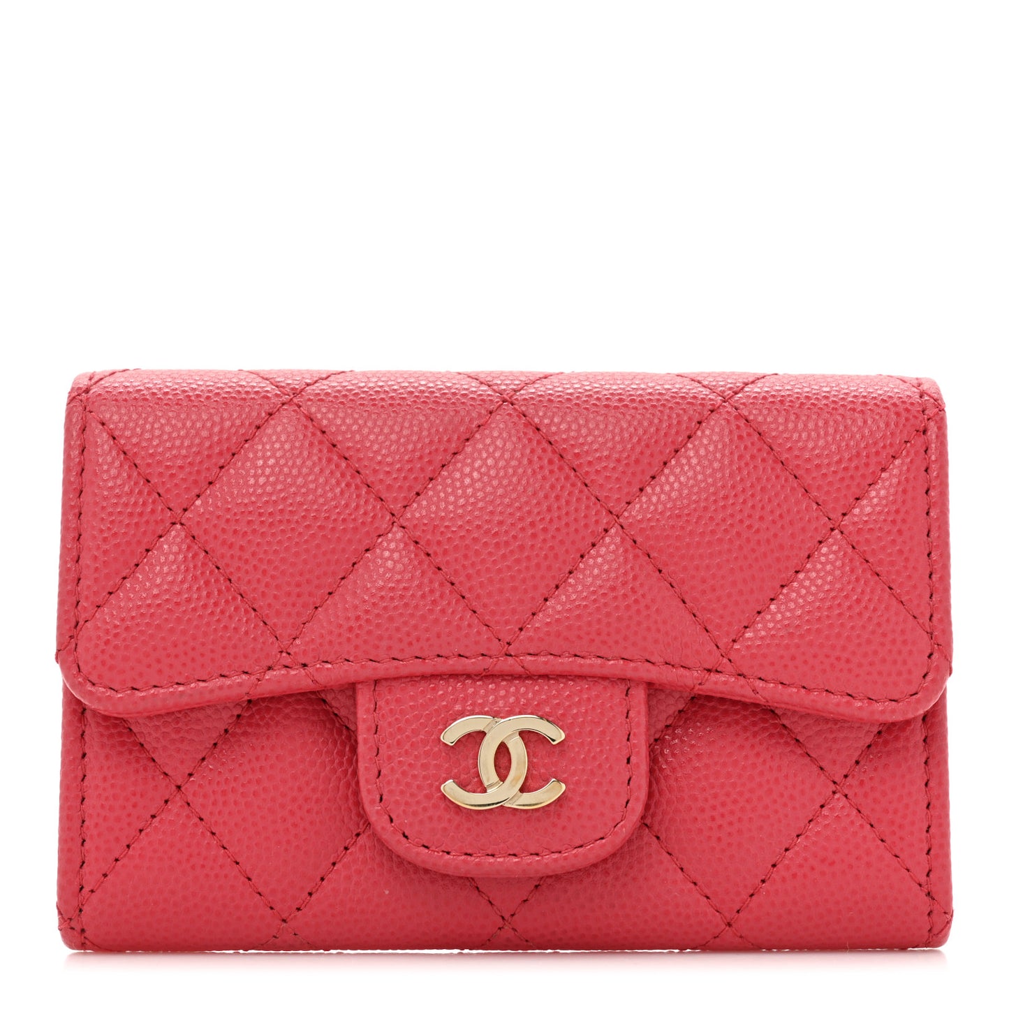Caviar Quilted Flap Card Holder Pink