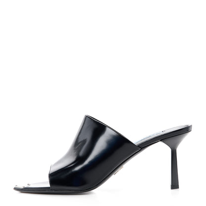 Prada Spazzolato Metal Triangle Logo 75mm Slide Sandals 39 Black 1 of 8