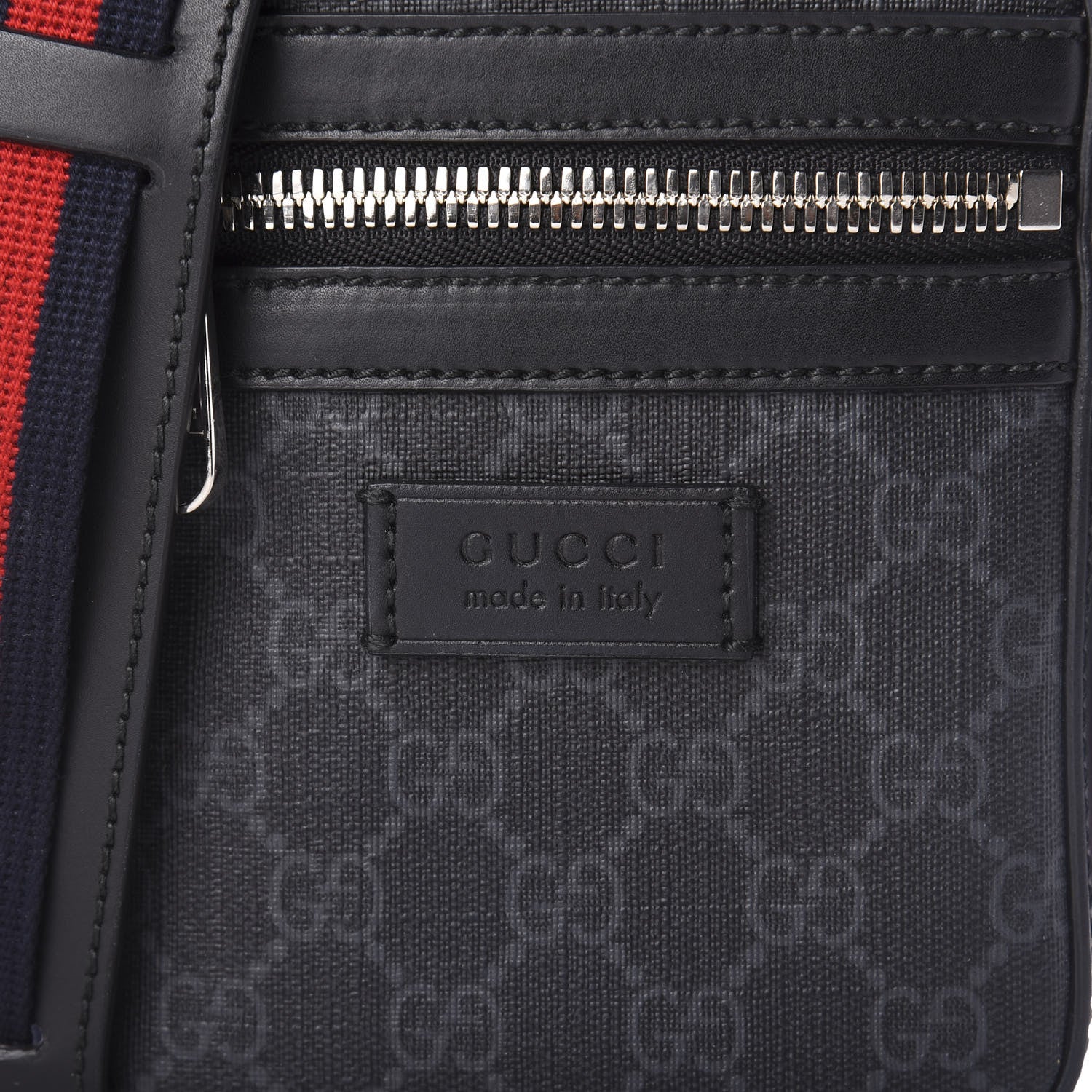 Gucci GG Supreme Monogram Appia Calfskin Web Small Camera Messenger Bag Black Grey 10 of 10