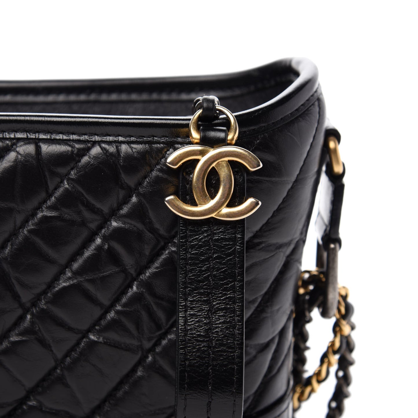 Aged Calfskin Chevron Quilted Small Gabrielle Hobo Black