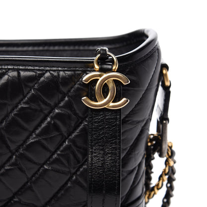 Chanel Aged Calfskin Chevron Quilted Small Gabrielle Hobo Black 10 of 11