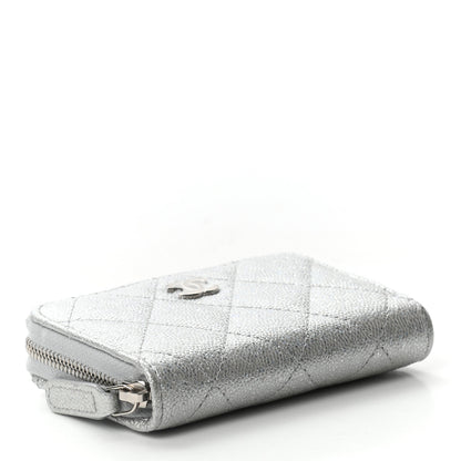 Chanel Glittered Metallic Caviar Quilted Zip Coin Purse Wallet Silver 4 of 7