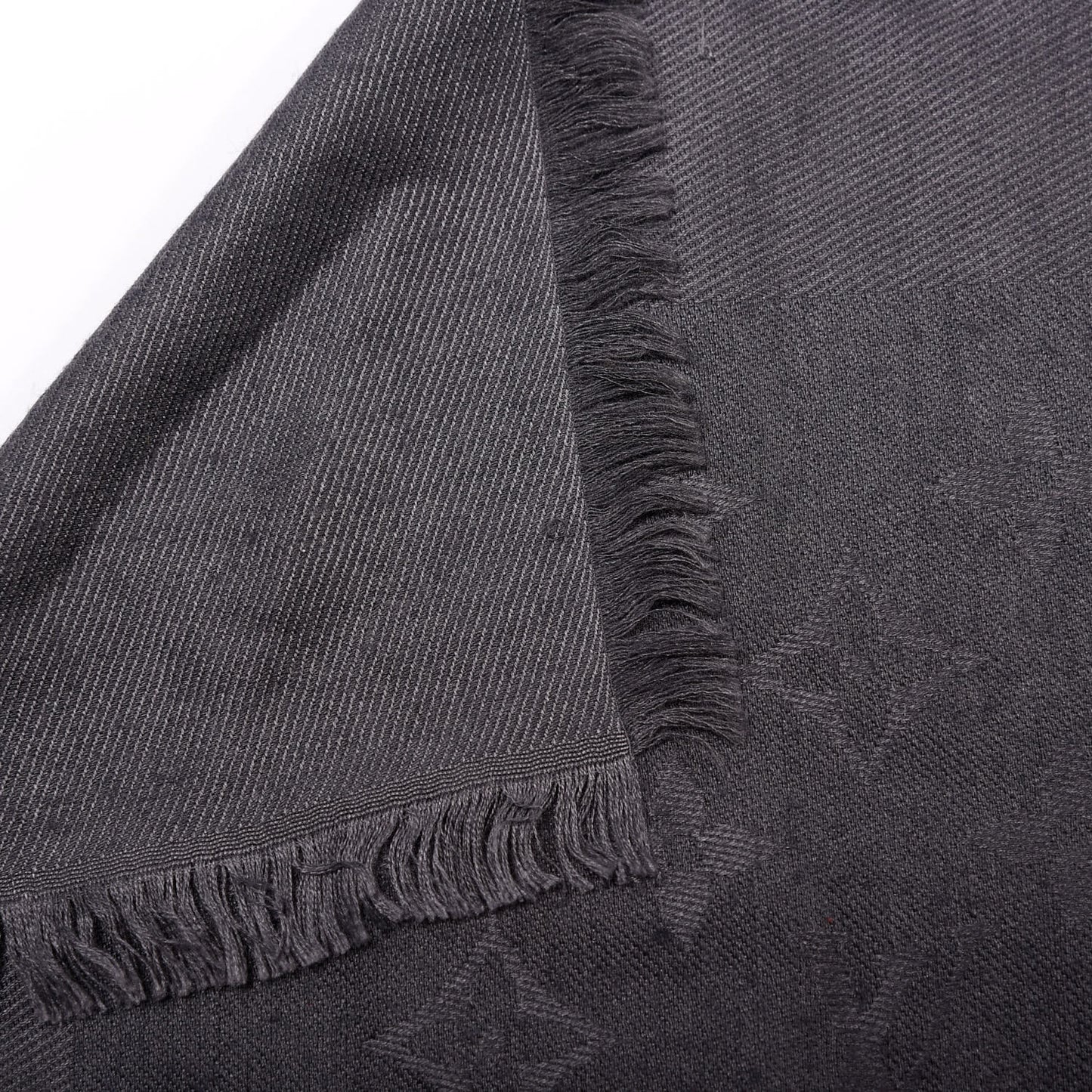 Silk Wool Monogram Shawl Charcoal Grey
