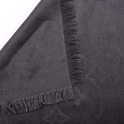 Louis Vuitton Silk Wool Monogram Shawl Charcoal Grey 4 of 4