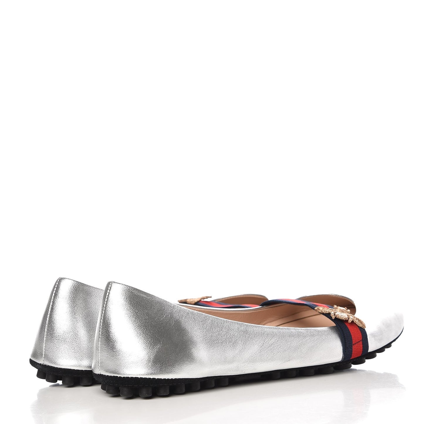 Metallic Nappa Web Bayadere Ballerina Flats 39.5 Argento
